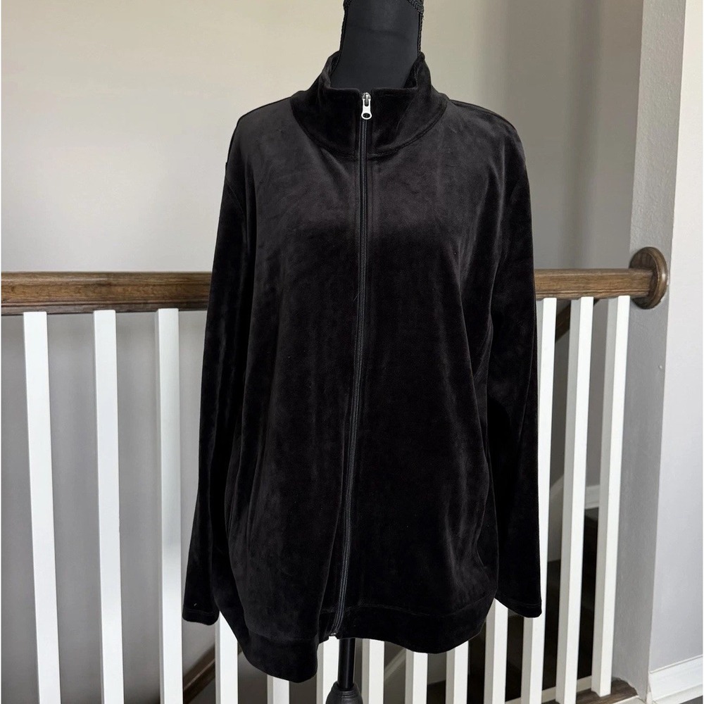 Talbots Plus NWT Velour Velvet Full Zip Jacket Black 2X Athleisure Sporty Preppy